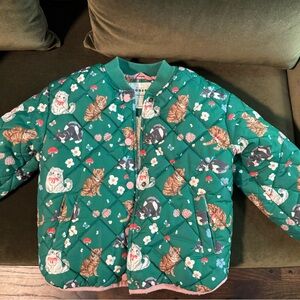 Boden Green Cat Print Quilted Bomber Pajamas